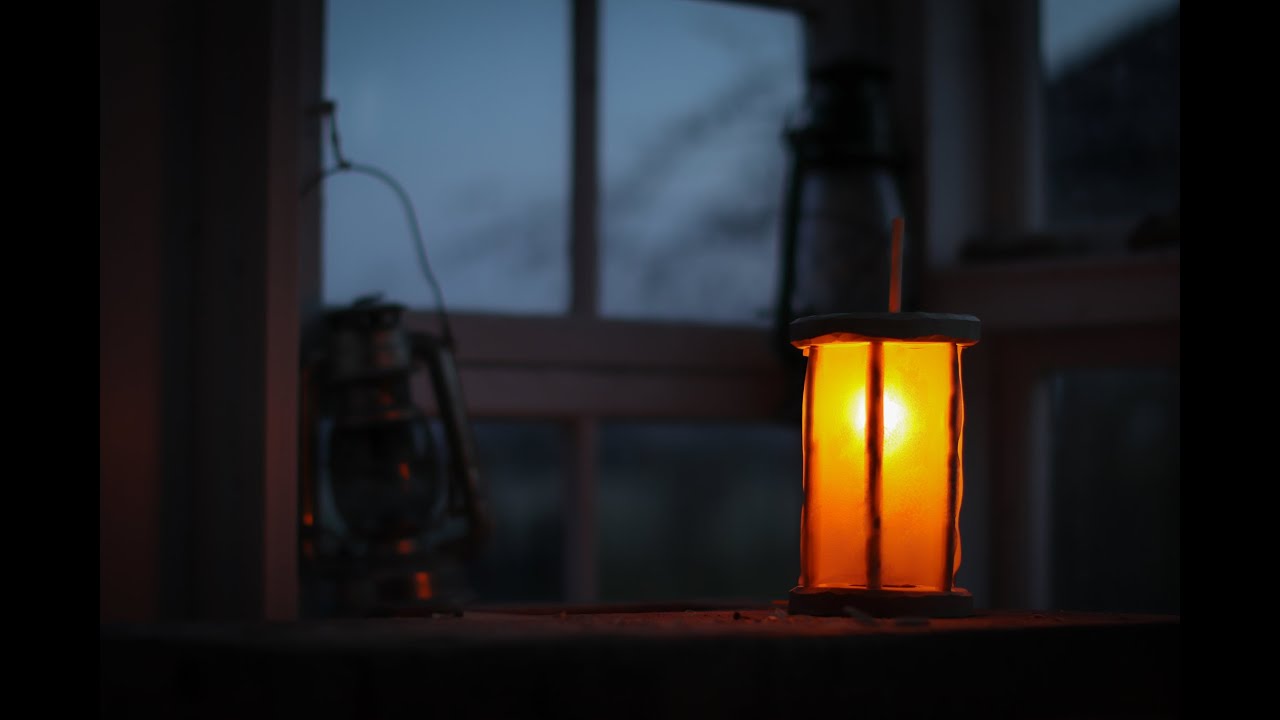 viking lantern made with axe, knifes and hand drill.