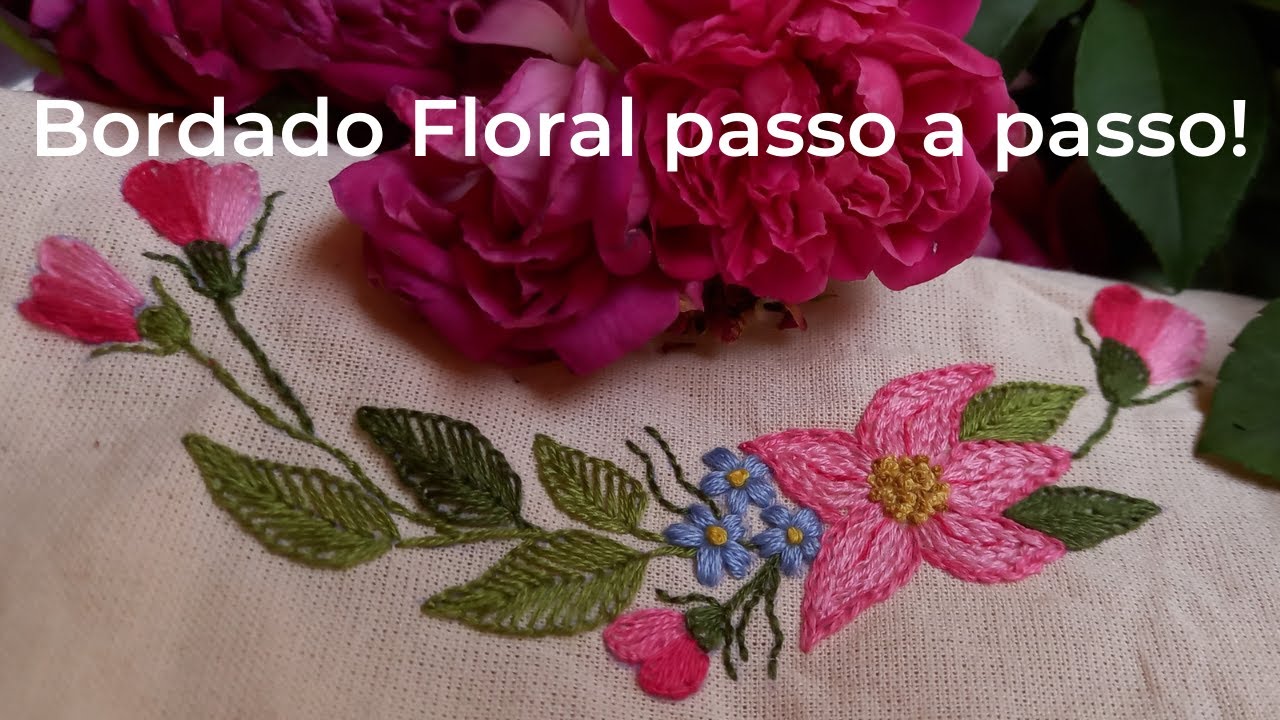 5 etapas para fazer um Bordado Floral usando Ponto CASEADO e Ponto CORRENTE
