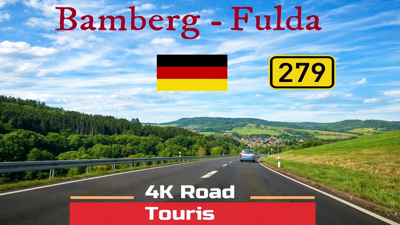 Driving in Germany from Bamberg to Fulda through villages