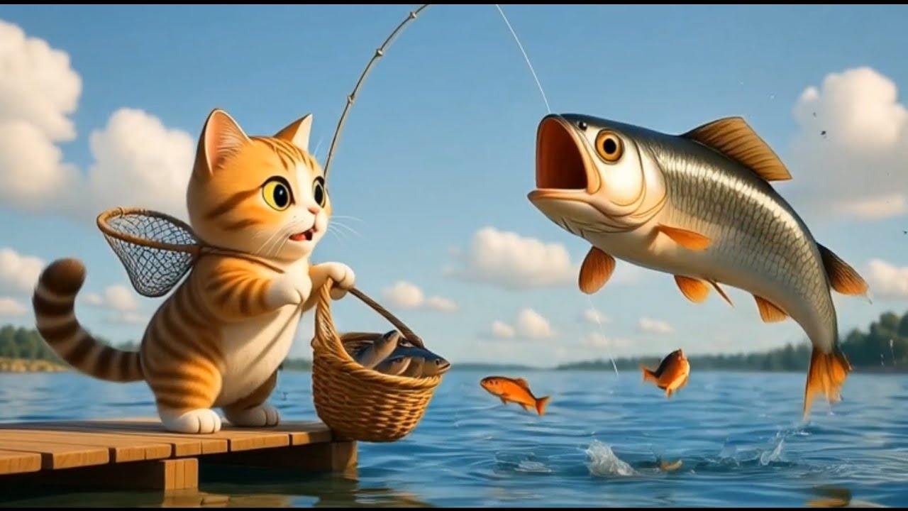 Cute Cat and Baby Playing with Fish 🐱🐟 | Funny Kids Cartoon Animation