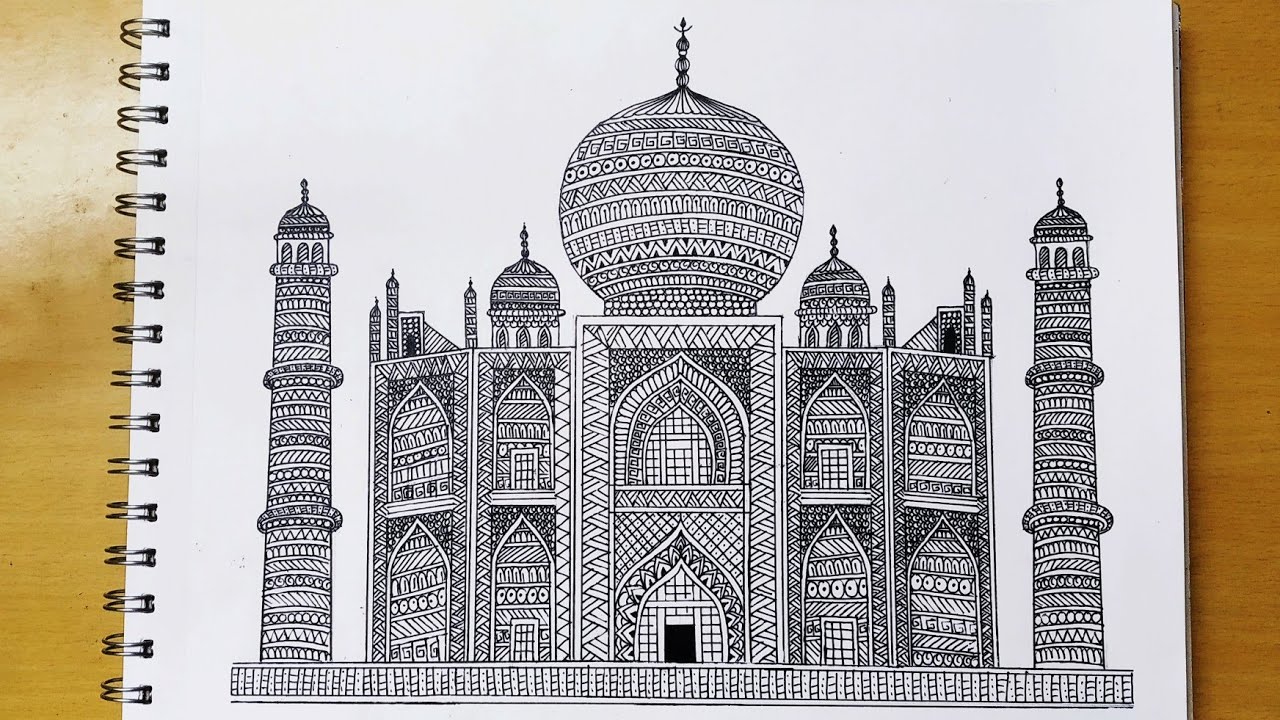 How to draw Mandala art of Taj Mahal | with measurements | Zentangle doodle art | Easy quick drawing