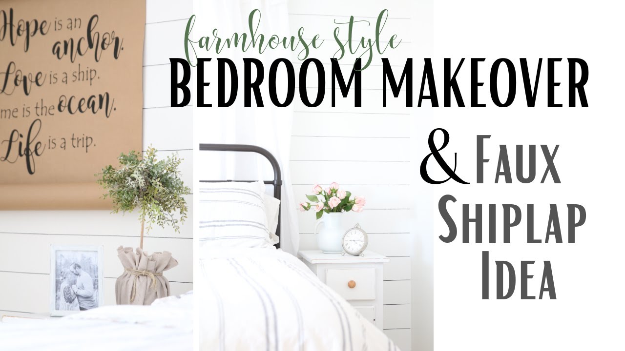 Bedroom Makeover ~ Faux Shiplap ~ Farmhouse Style Bedroom ~ Shiplap Wall ~ Shiplap DIY