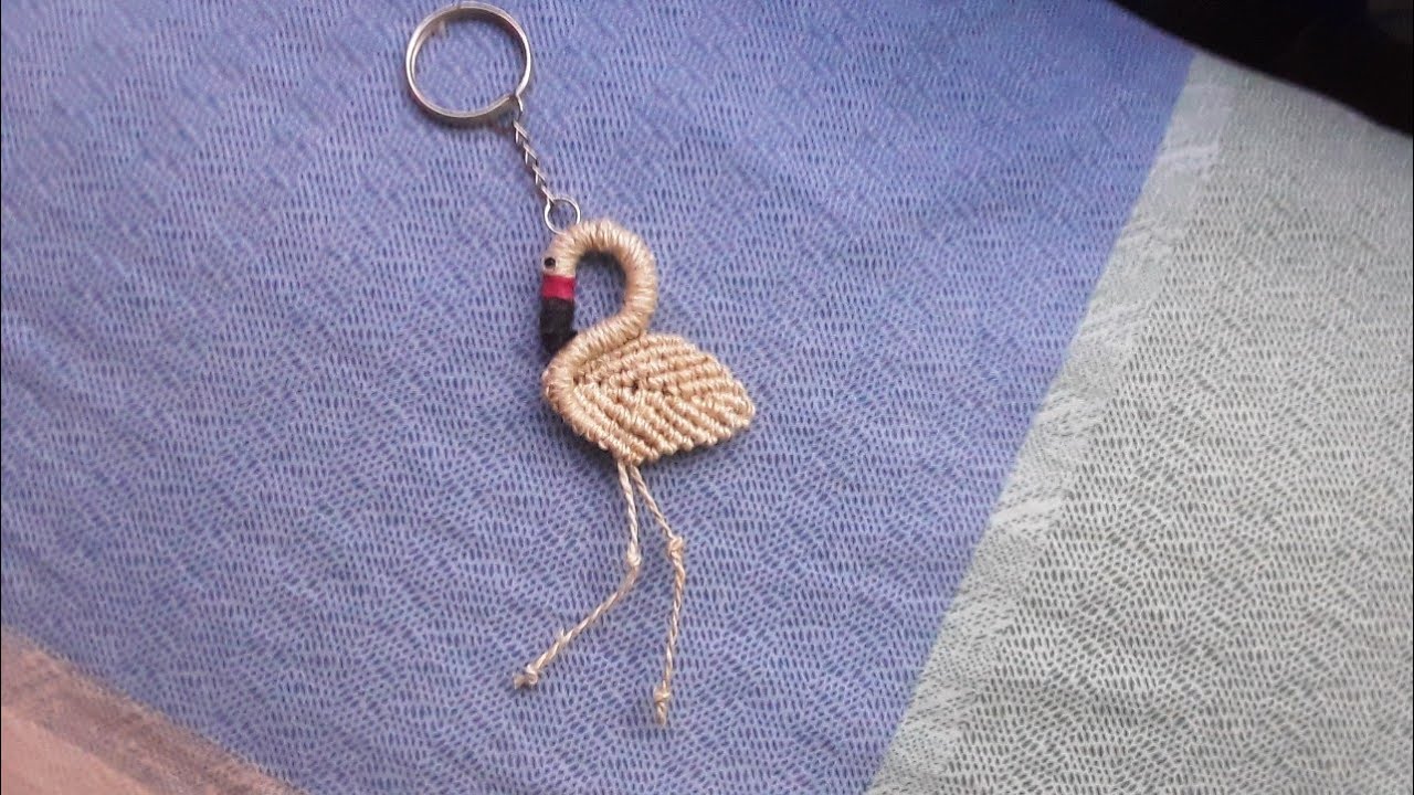 Macrame Keychain Flamingo .macrame souvenir made by jute