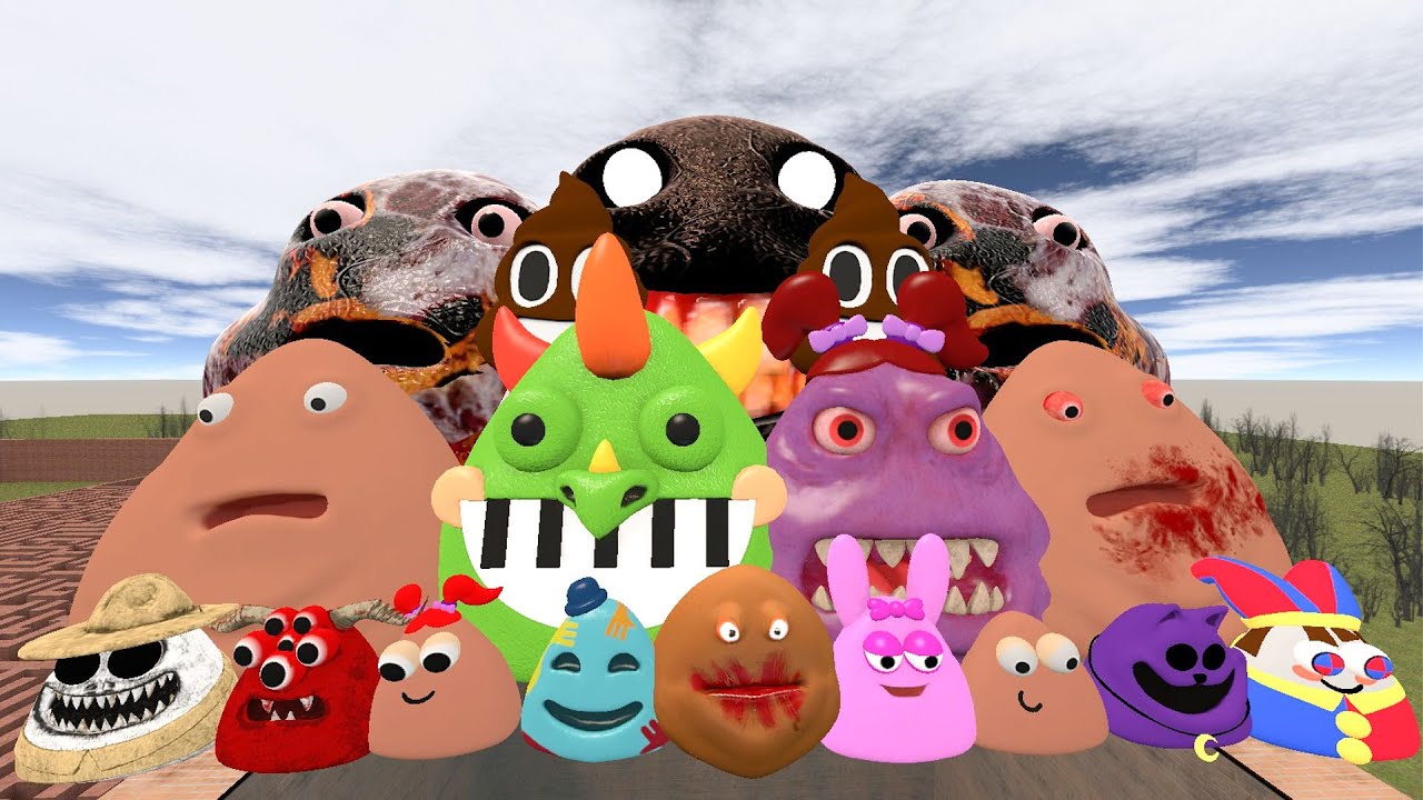 🌀SPARTAN KICKING POU BOU FAMILY FROM BOU'S REVENGE Of POU and SPRUNKI POU in BIG MAZE Garry's Mod