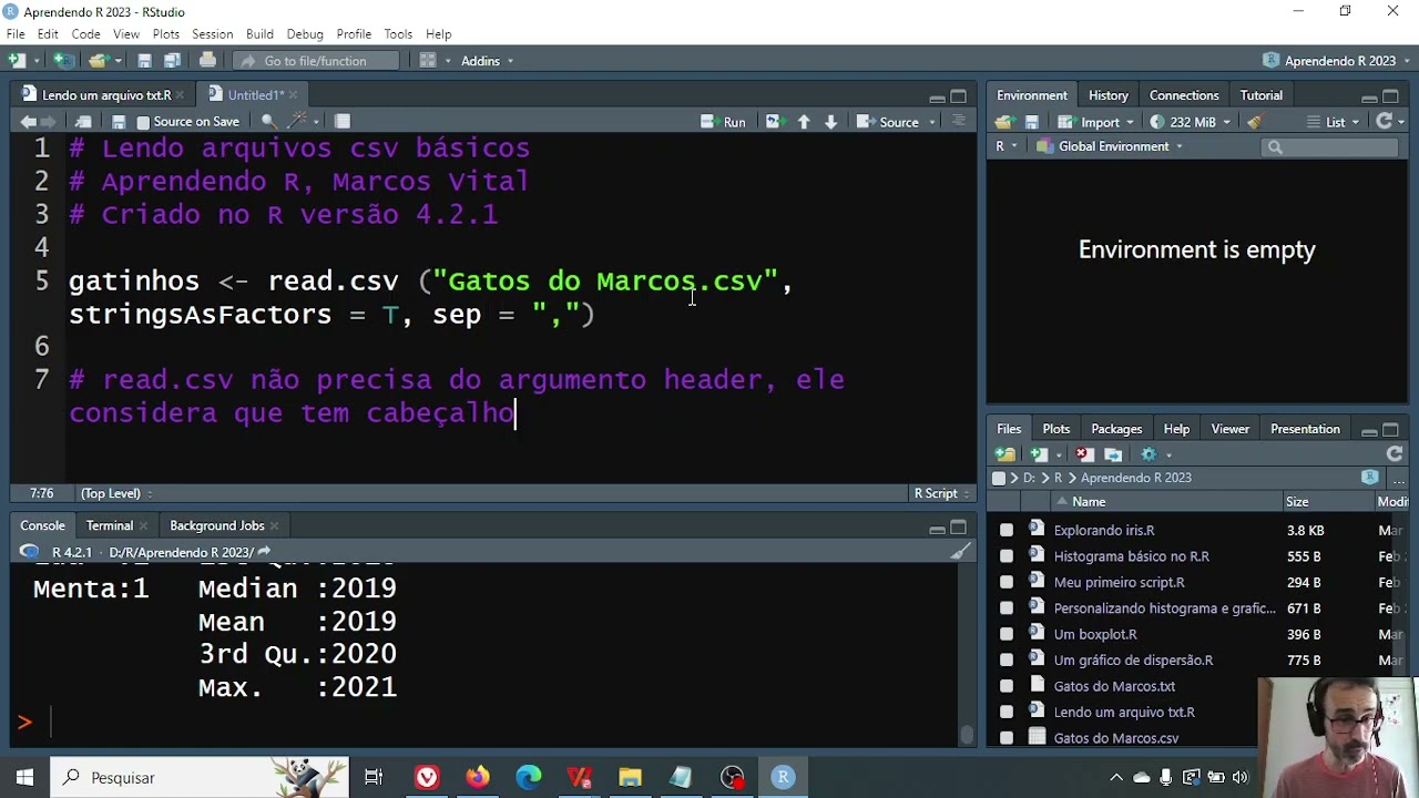 Aprendendo R - 20: lendo um arquivo de dados csv básico