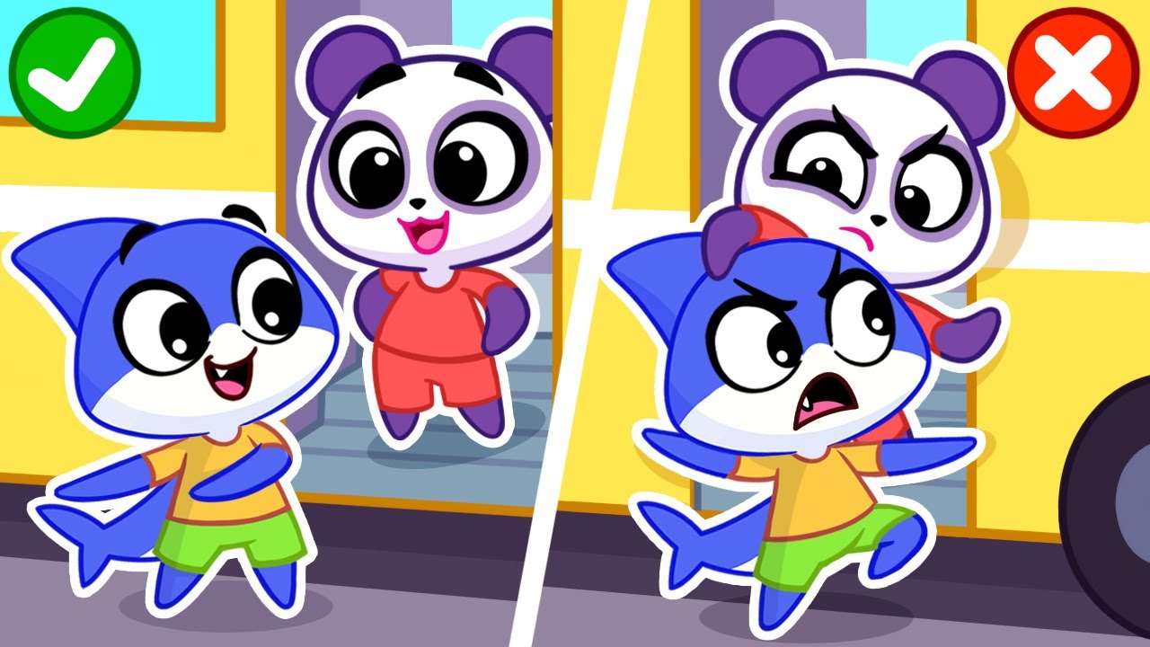 Wheels on a School Bus 🚌 Bus Rules Cartoon 🎒 Stories For Kids & Nursery Rhymes by Sharky&Sparky