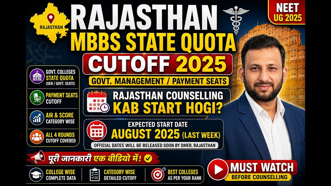 Rajasthan MBBS Counselling 2026| State Quota Cutoff 2025 | Govt & Payment Seat Cutoff