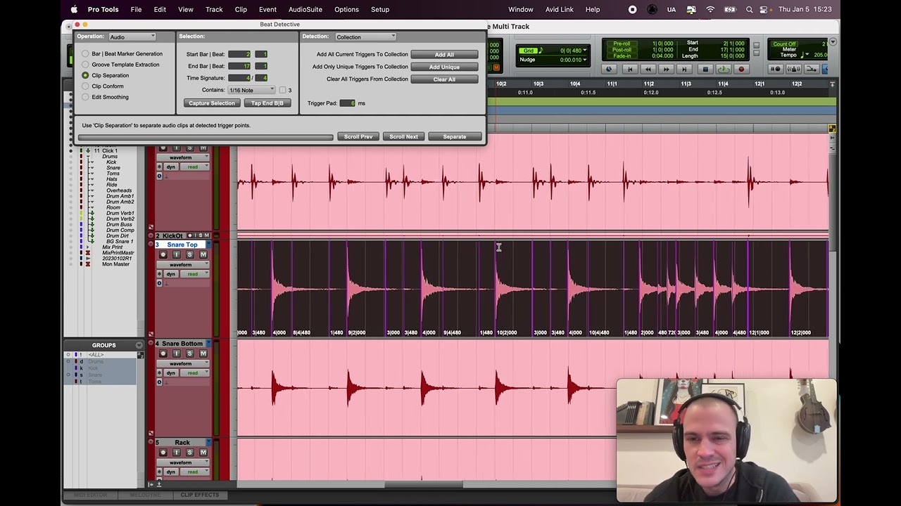 Drum Editing 4 - Beat Detective - Working with a multitrack using Collection mode
