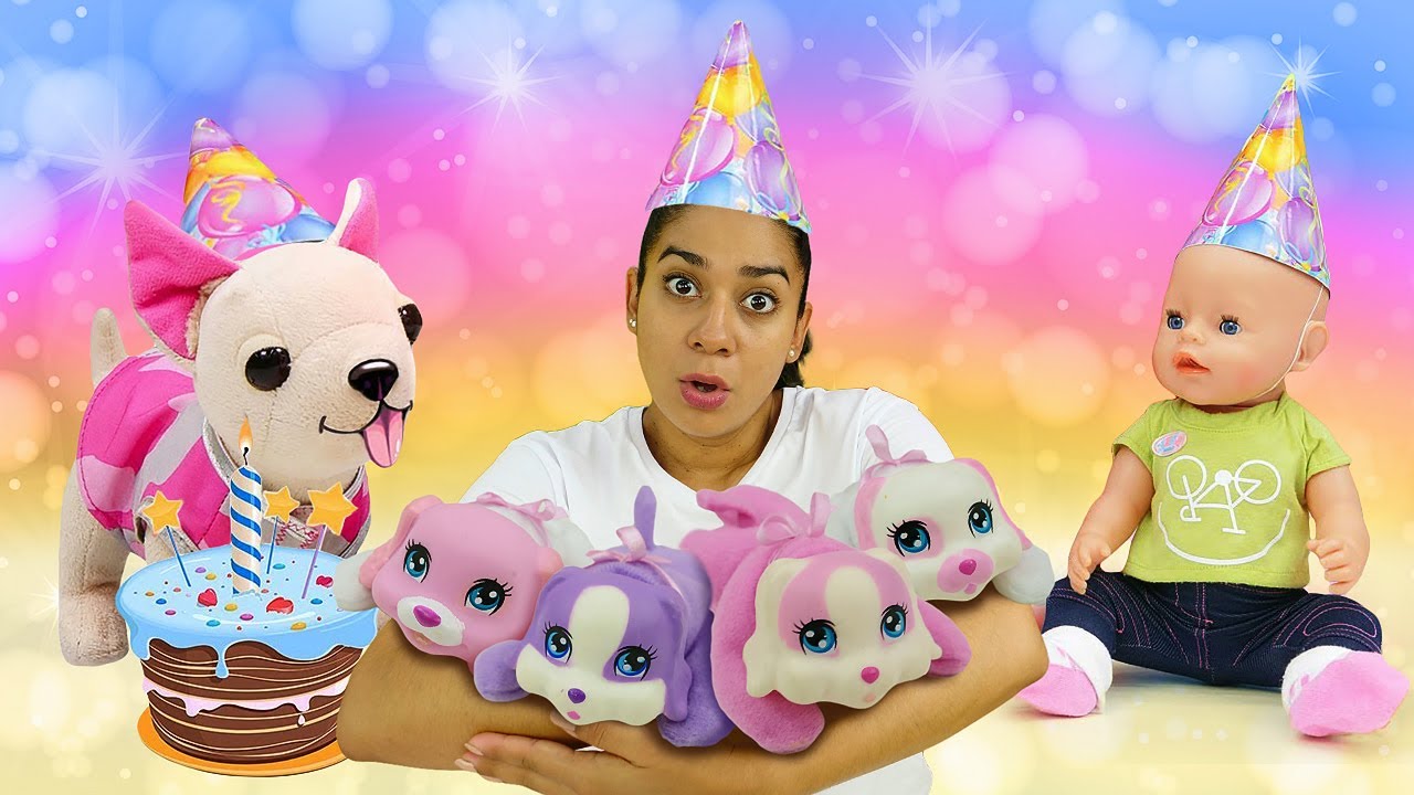 Spielspaß mit Baby Born. Chi Chi Love feiert Geburtstag und spielt mit den Welpen. 2 Puppen Videos