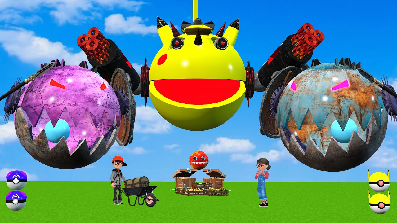 MS PACMAN & NEW RED PACMAN VS TWO YELLOW MONSTER PACMAN FIGHTING IN POKEMON #2026