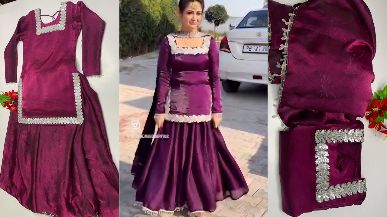 Dress From Saree/ Skirt Cutting And Snitching ✨Panjabi Style Dress 💫 Kurti Skirt designing