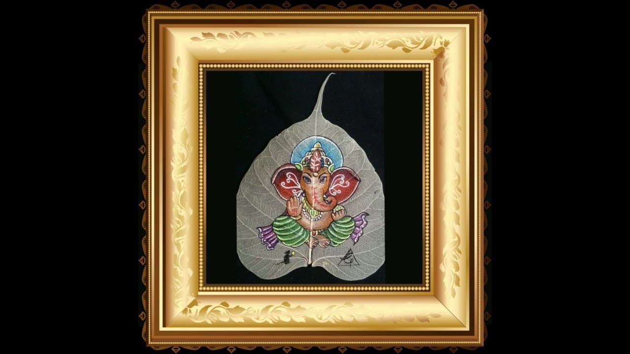 how to paint Lord Ganesha on peepal leaf mesh/how to paint leaf skeleton