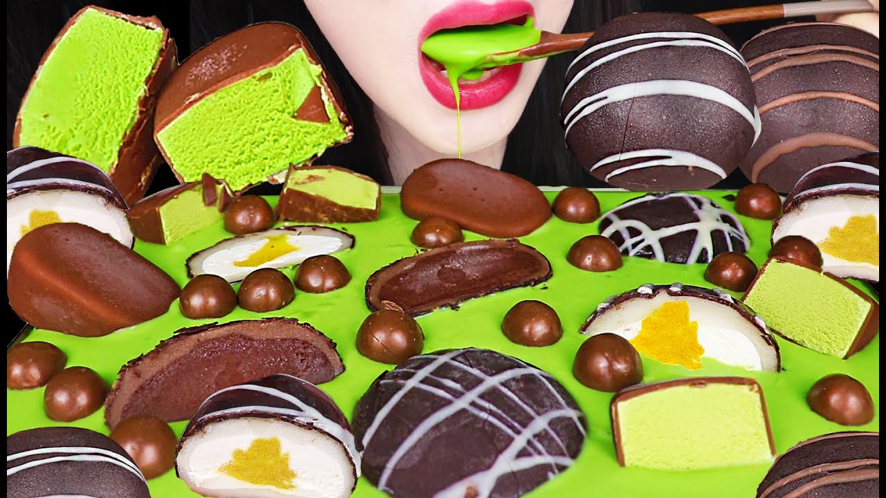 ASMR Matcha Chocolate 말차 초콜릿 먹방 Mukbang, Eating