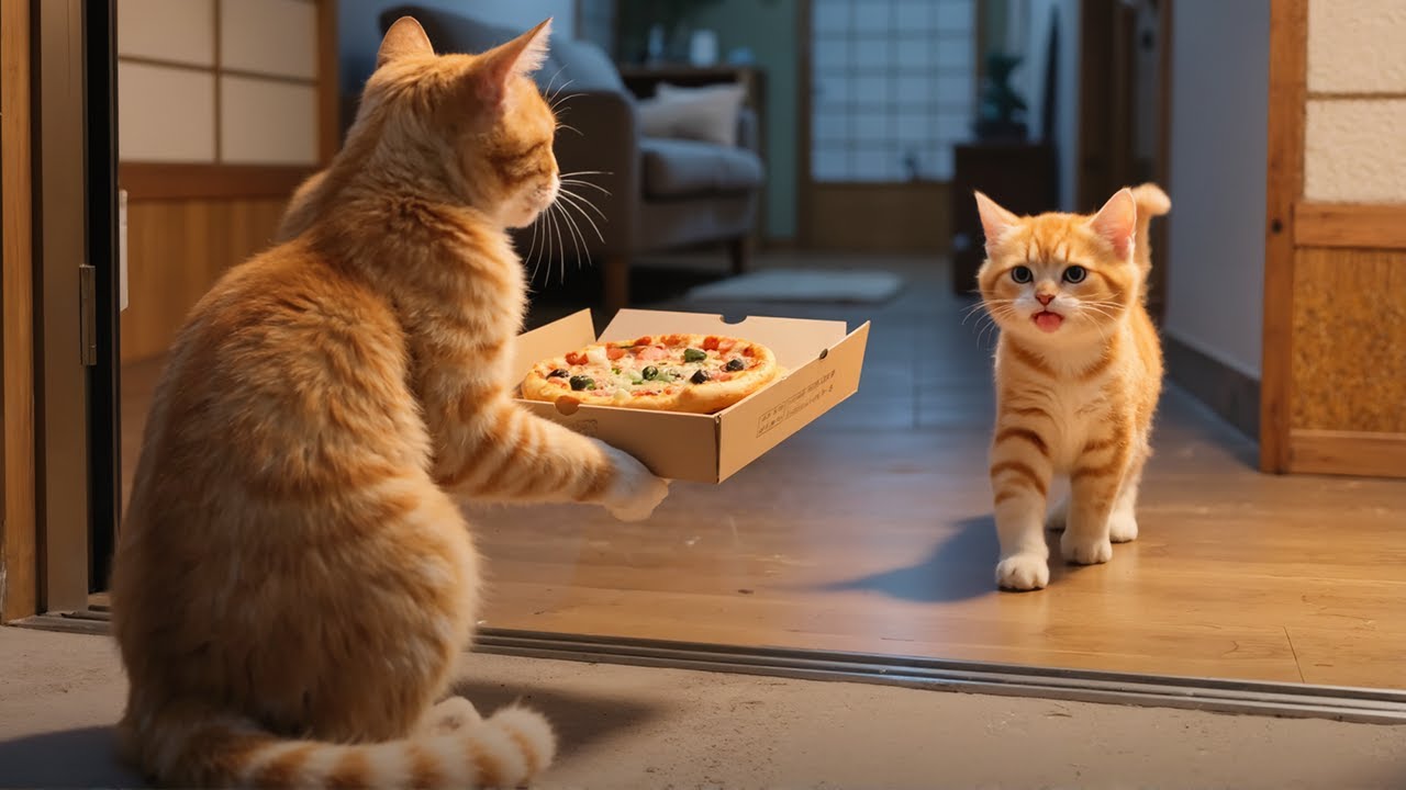 Mother Cat brought home Kitten's favorite pizza🐾 - Disneyland dream 🍕🎠