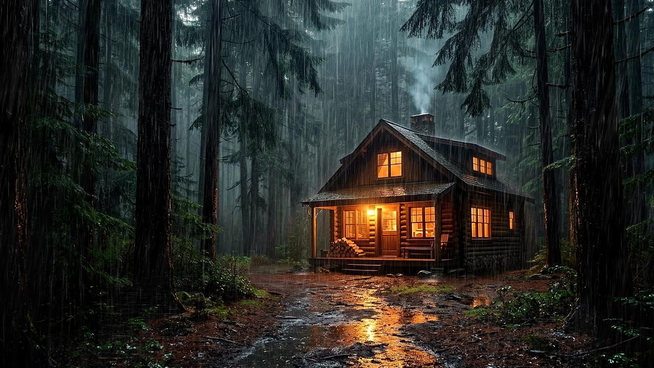 Calming Rain at a Forest House at Night 🌧️ 3 Hours Rain Sounds for Sleep & Relaxation (No Ads)