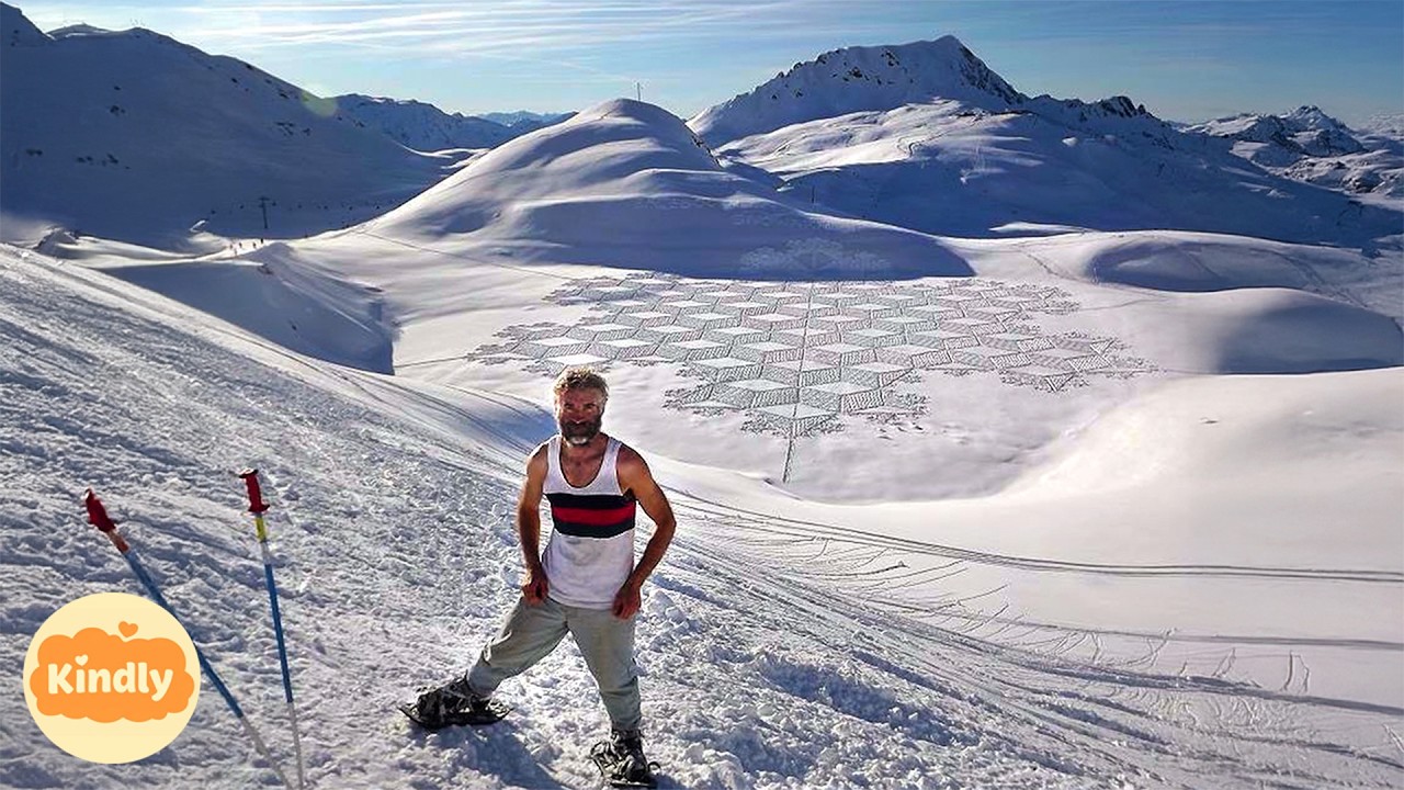 67-Year-Old Creates Incredible Snow Art Using Snow Shoes ❄️