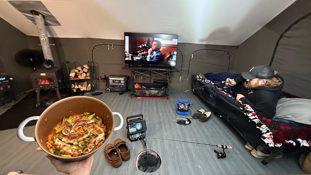 Winter Ice Camping in a Luxury Hot Tent! (Chicken Stir Fry)
