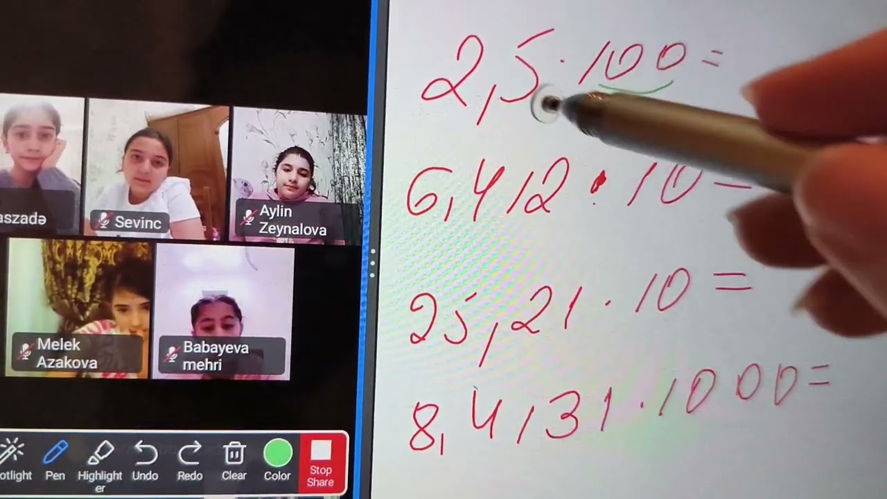 Ders 10.Onluq kesrlerin 10-a,100-e,1000-e (ve s. ) vurulmasi ve bolunmesi.(Sinif 5)