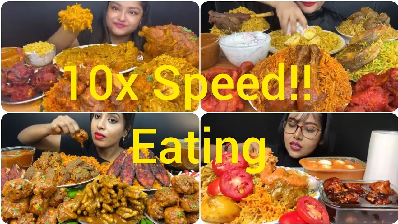 CHICKEN BIRIYANI, MUTTON BIRIYANI, FISH BIRIYANI etc. EATING 😋 ASMR VIDEO 📸.. #10xspeedeating 