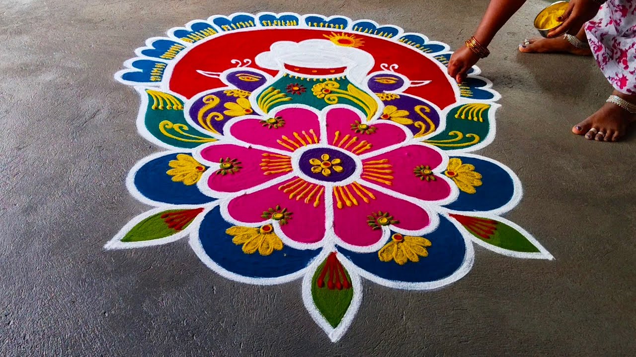 Pongal special pot flower design rangoli ❤️❤️ Pongal special rangoli design ❤️❤️🌤️