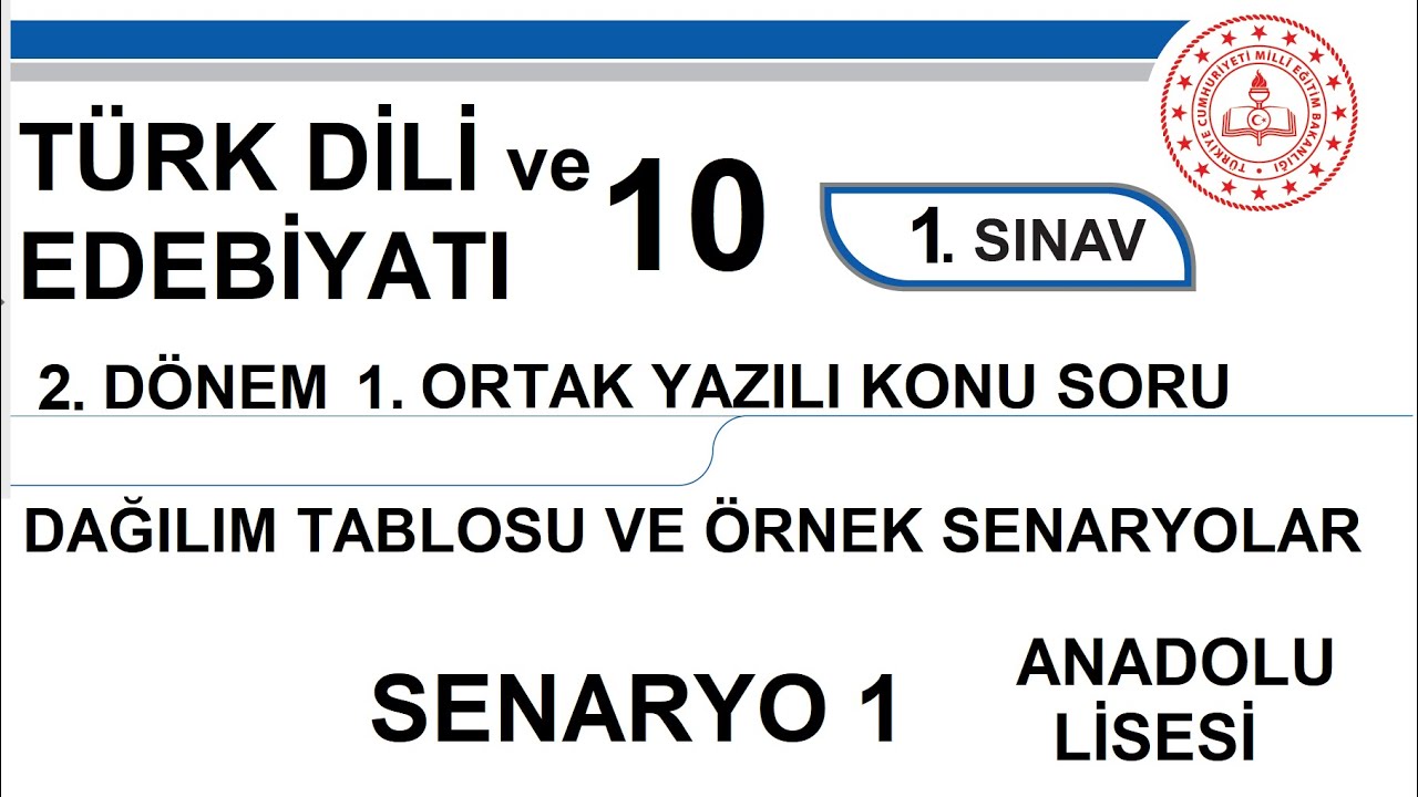Türk Dili ve Edebiyatı 10. Sınıf 2. Dönem 1. Yazılı MEB Senaryo 1 Soruları Edebiyat 10 Senaryo 1