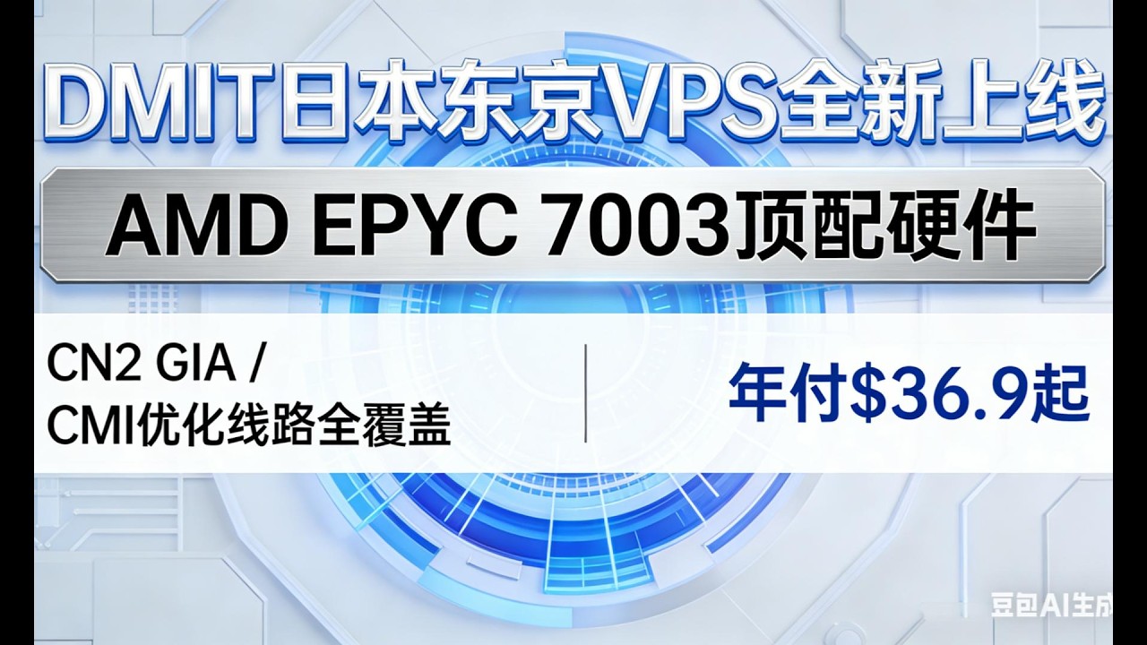 💥顶配不溢价！DMIT 东京 VPS 上线，AMD EPYC7003+CN2 GIA/CMI 低至 $36.9 / 年