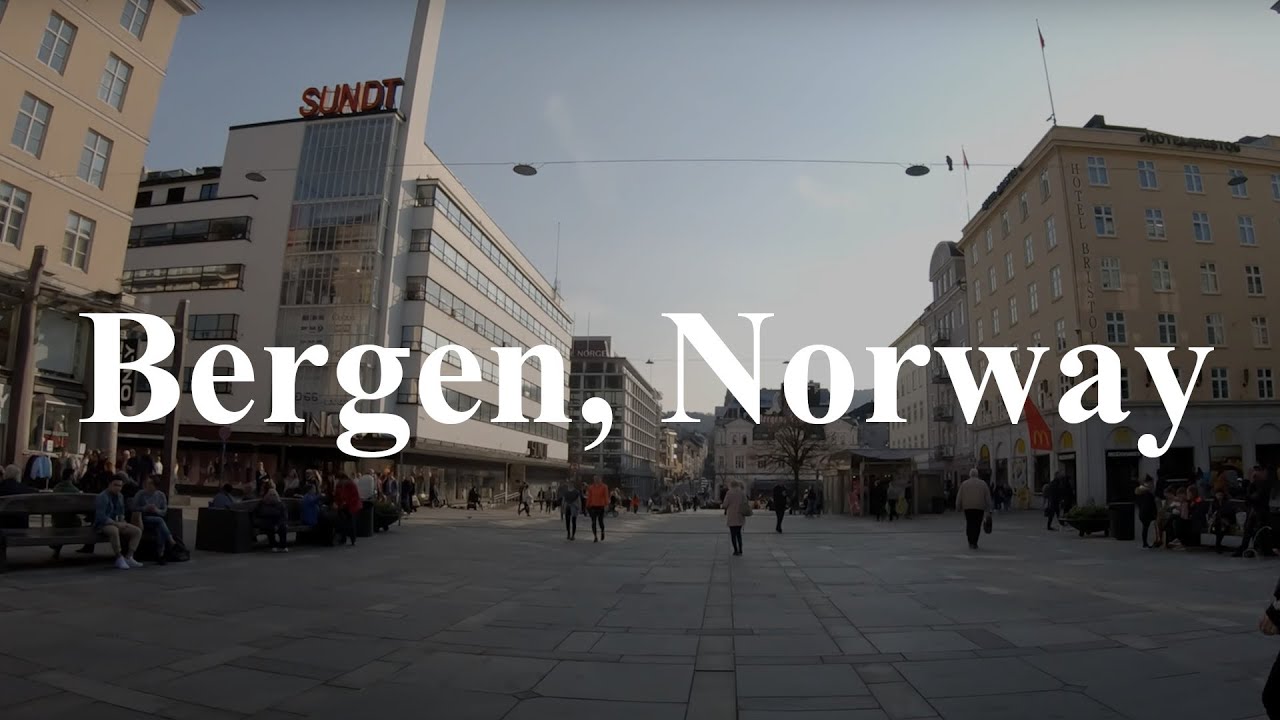 Walking tour in Bergen City, Norway (Norge) 4K