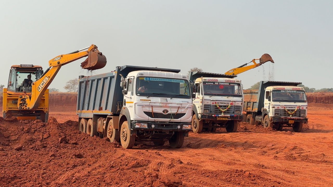 New TATA Signa 3530 Tipper First Time Working with 3 JCB 3dx Loading Red Mud | Tata 2518 Truck