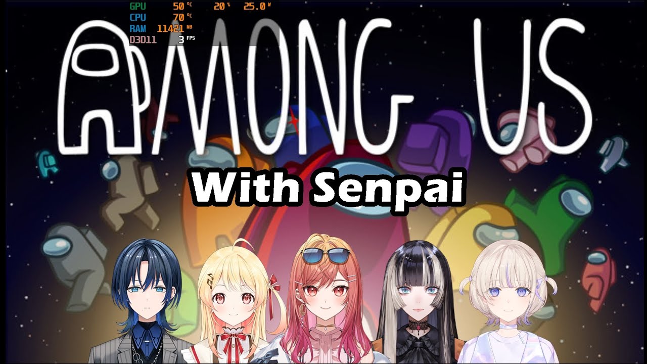 Ririka, Ao-kun, Kanade, Raden, and Hajime Having Fun Playing Among Us With Their Senpai