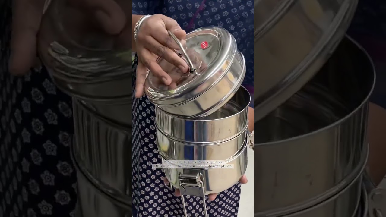 4-5 Tier Stainless Steel Tiffin Box, Pramid Shape Traditional Indian Lunch Box with Bag