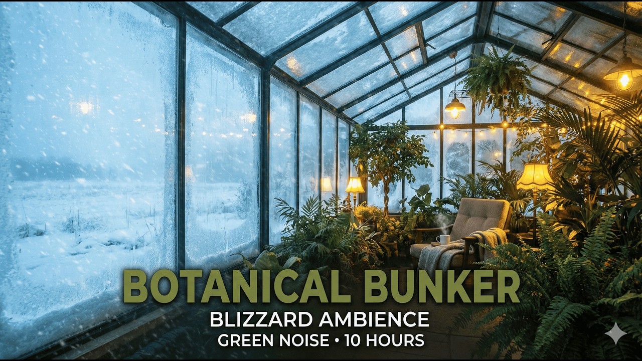 The Botanical Bunker: Blizzard Outside, Warm Green Noise Inside ❄️ (10 Hours Deep Focus)