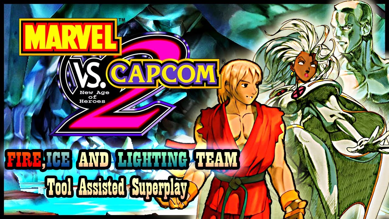 【TAS】MARVEL VS CAPCOM 2 (ARCADE \ NAOMI \ 2000) - FIRE \ ICE & LIGHTING TEAM - KEN \ ICEMAN \ STORM