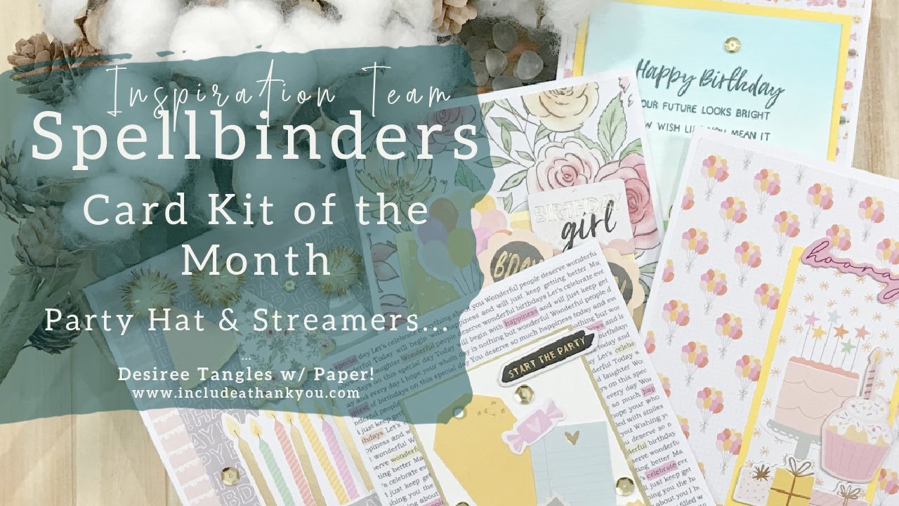 10 Cards - 1 Kit + reveal | Spellbinders Card Kit of the Month | Party Hat & Streamers | June 2022