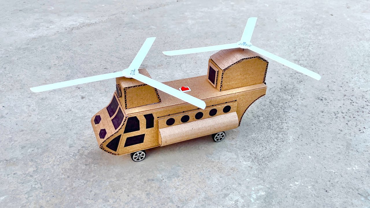 How to make a cardboard chinook Helicopter at home with dc motor and battery.
