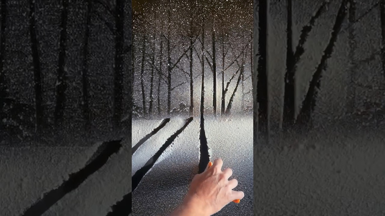 A forest made out of snow spray! #snowspray #snowsprayart #christmas