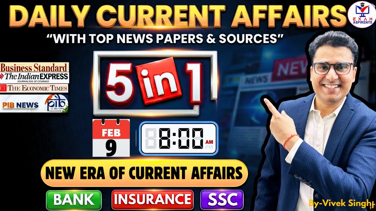 Current Affairs Today 2026| 8 & 9 FEB CA 2026| BANK Exams 2026|RBI office Attendant | IBPS | SBI