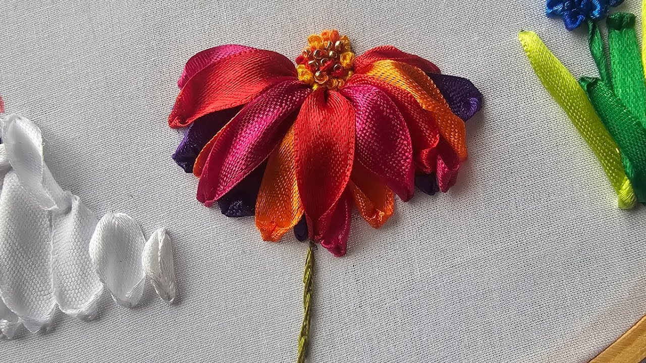 Ribbon Embroidery Flower | Step-by-Step Tutorial by vithana 
