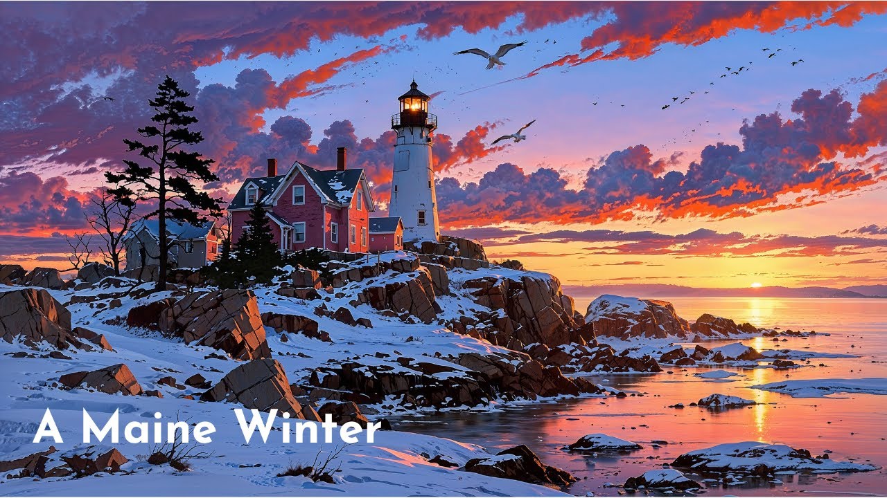 Winter Lighthouse LoFi Calm Sunset Beats on the Maine Coast for Study & Focus