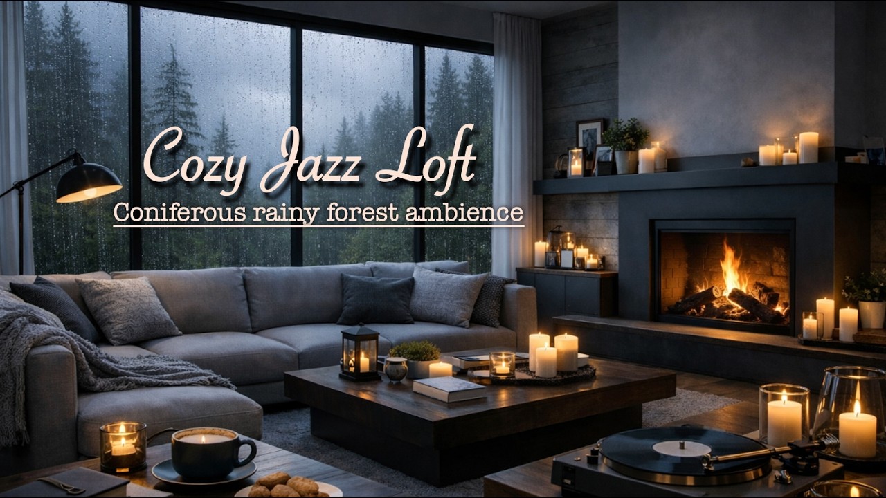 Rainy Jazz Café ☕ 3 Hours of Cozy Fireplace Jazz for Study & Relax | Forest Ambience