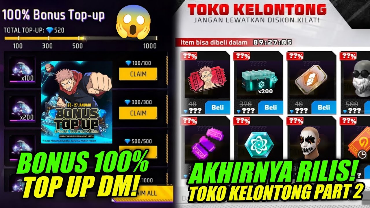 TOKO KELONTONG FF PART 2 RESMI RILIS! 😱 BONUS 100% TOP UP DM - SPESIAL JUJUTSU KAISEN 