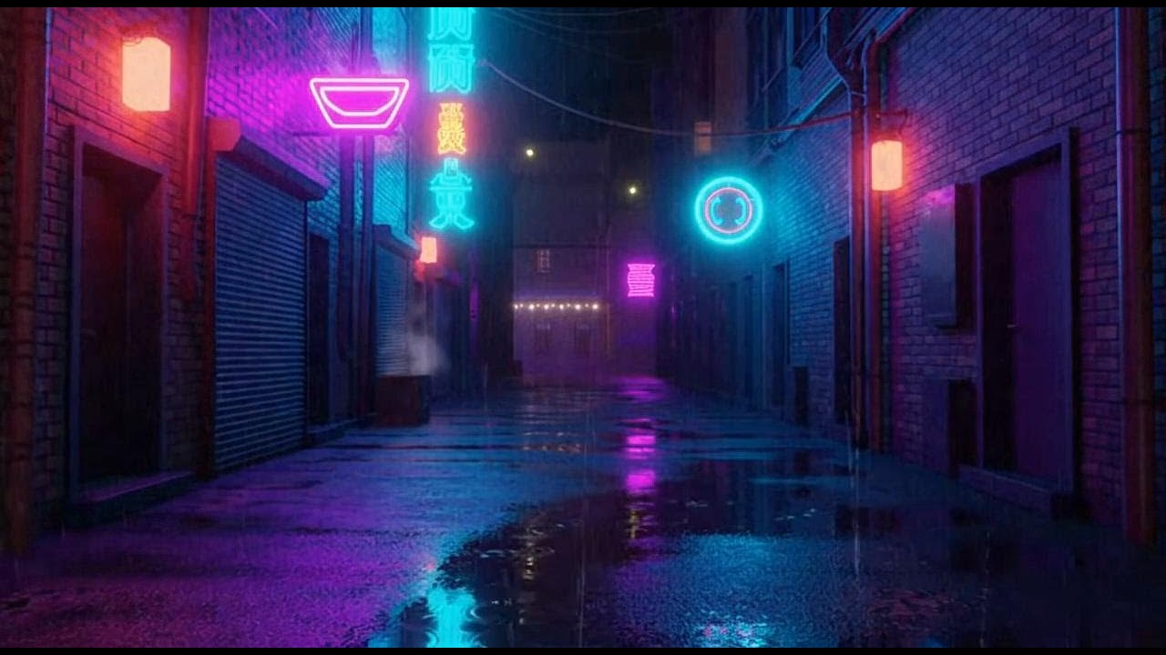 Rainy Neon City Night