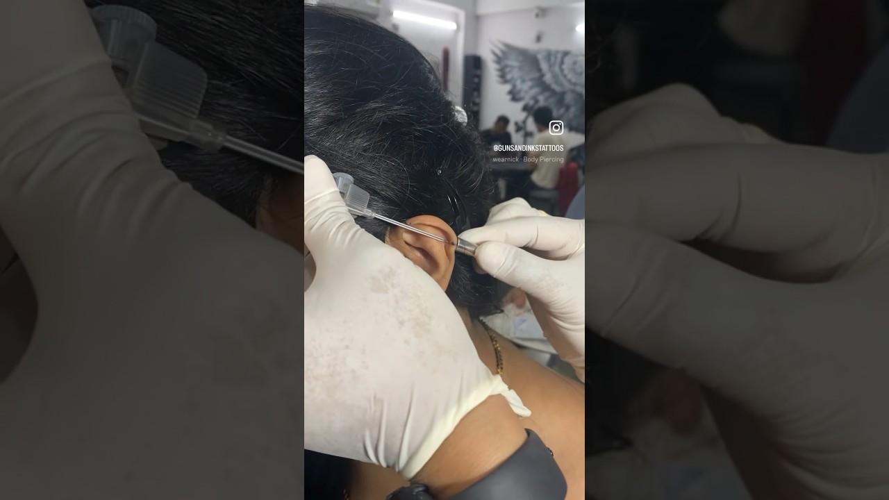 Industrial #piercing #industrialpiercing #lobepiercing #nosepiercing #earpiercing #hyderabadtattoo