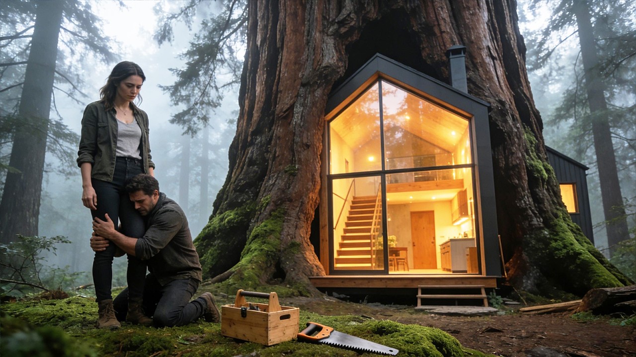 This  man's house was destroyed by the wind, so this woman built a modern tree house for his!