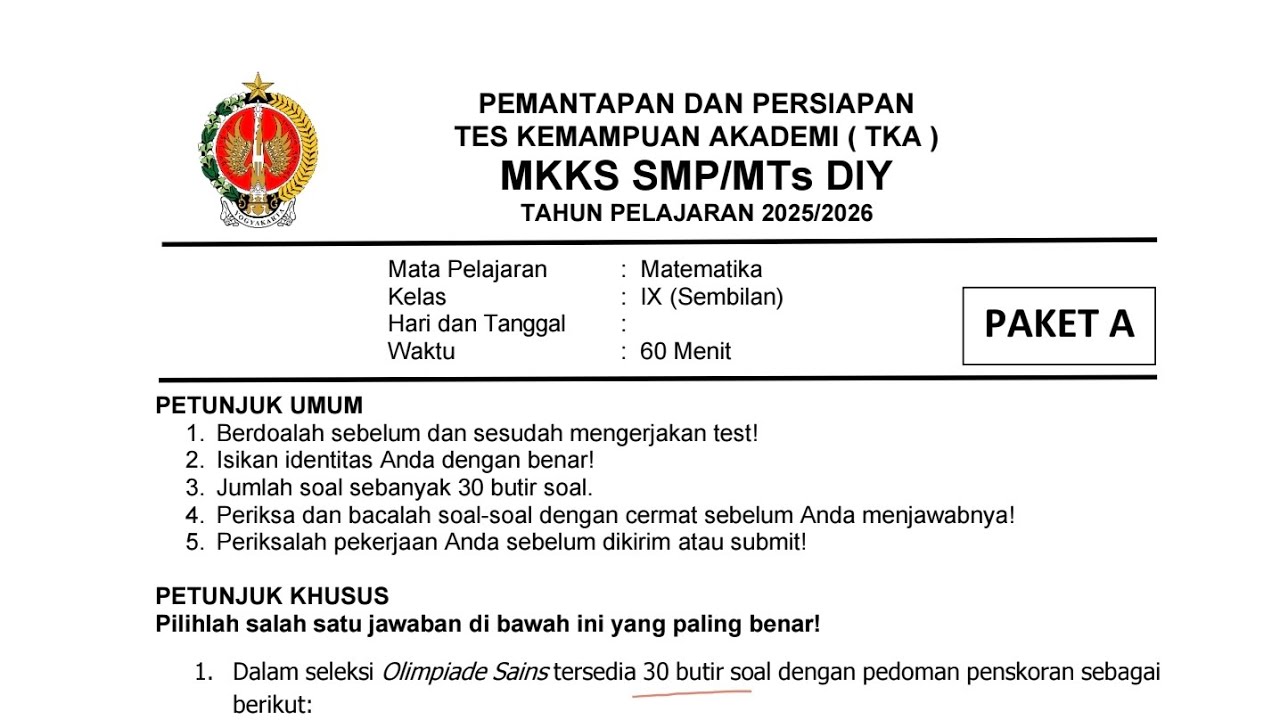 Pembahasan PPTKAD Matematika DIY paket A.