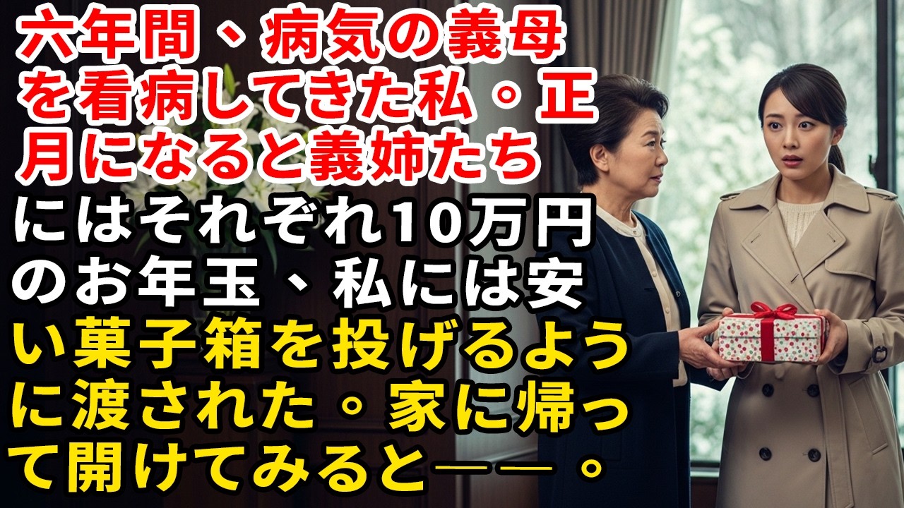 六年間、病気の義母を看病してきた私。正月になると義姉たちにはそれぞれ10万円のお年玉、私には安い菓子箱を投げるように渡された。家に帰って開けてみると――。