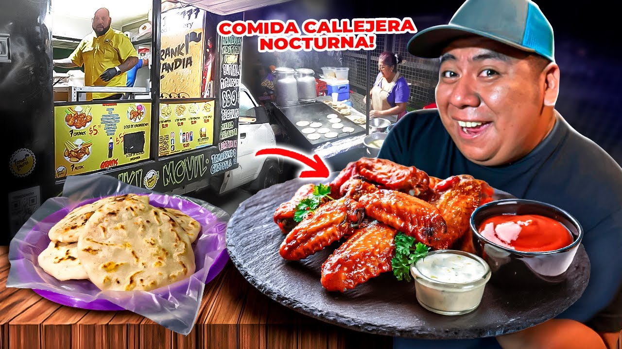 🤤PROBANDO COMIDA CALLEJERA NOCTURNA en EL SALVADOR *nos encanto* 🤩