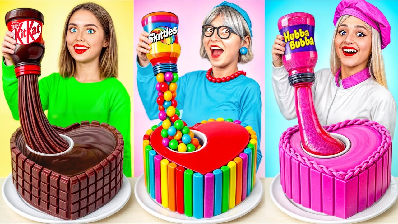 Me vs Grandma vs Barbie Cooking Challenge! Pink Food vs Normal Food by YUMMY JELLY