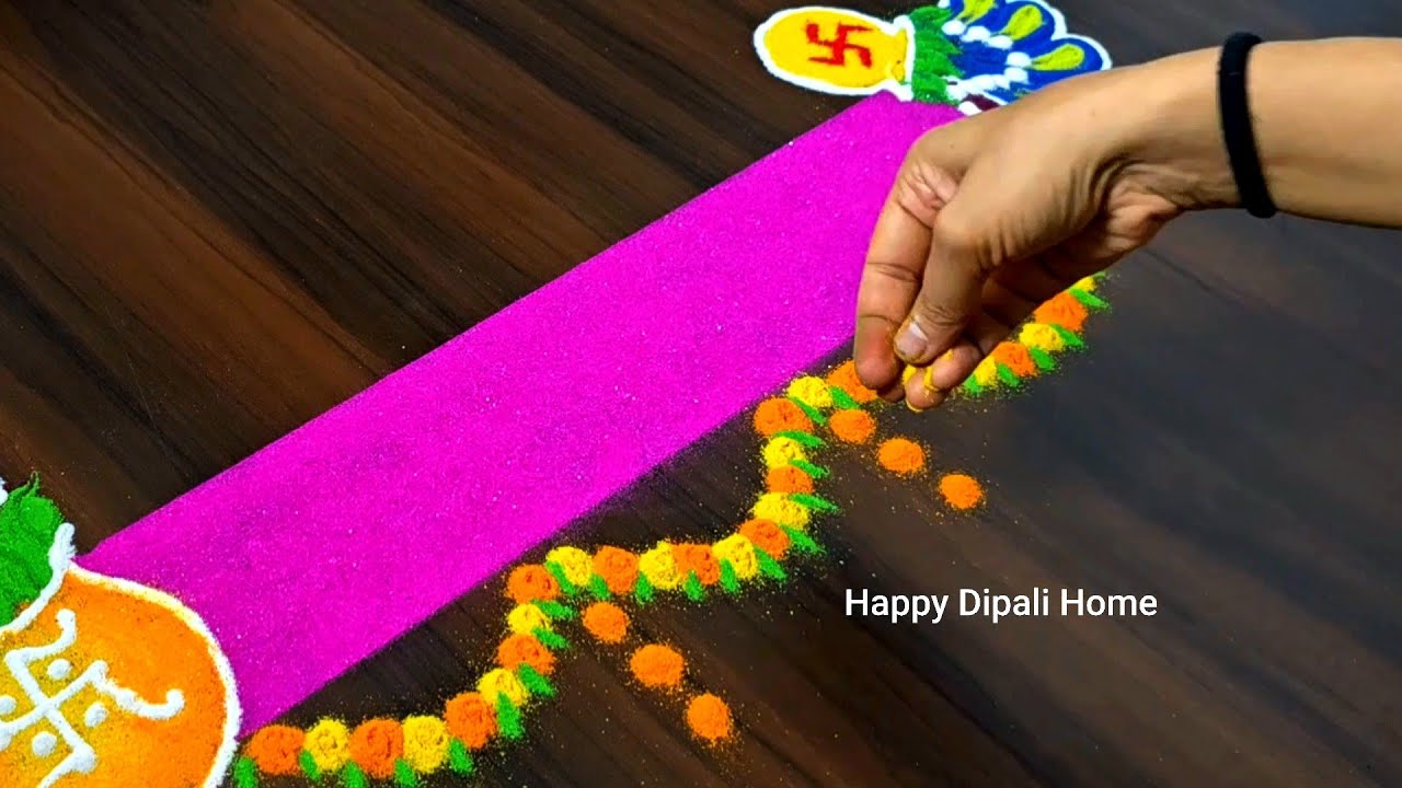Gudi padwa special rangoli designs. Gudi padwa big border rangoli designs. नवीन वर्ष रंगोली. Muggulu