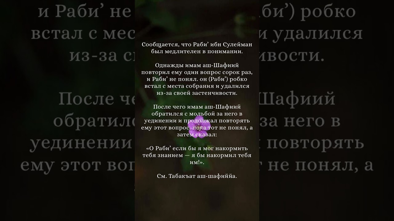 Терпение имама Аш-Шафии, да помилует его Аллах в обучении своих учеников!