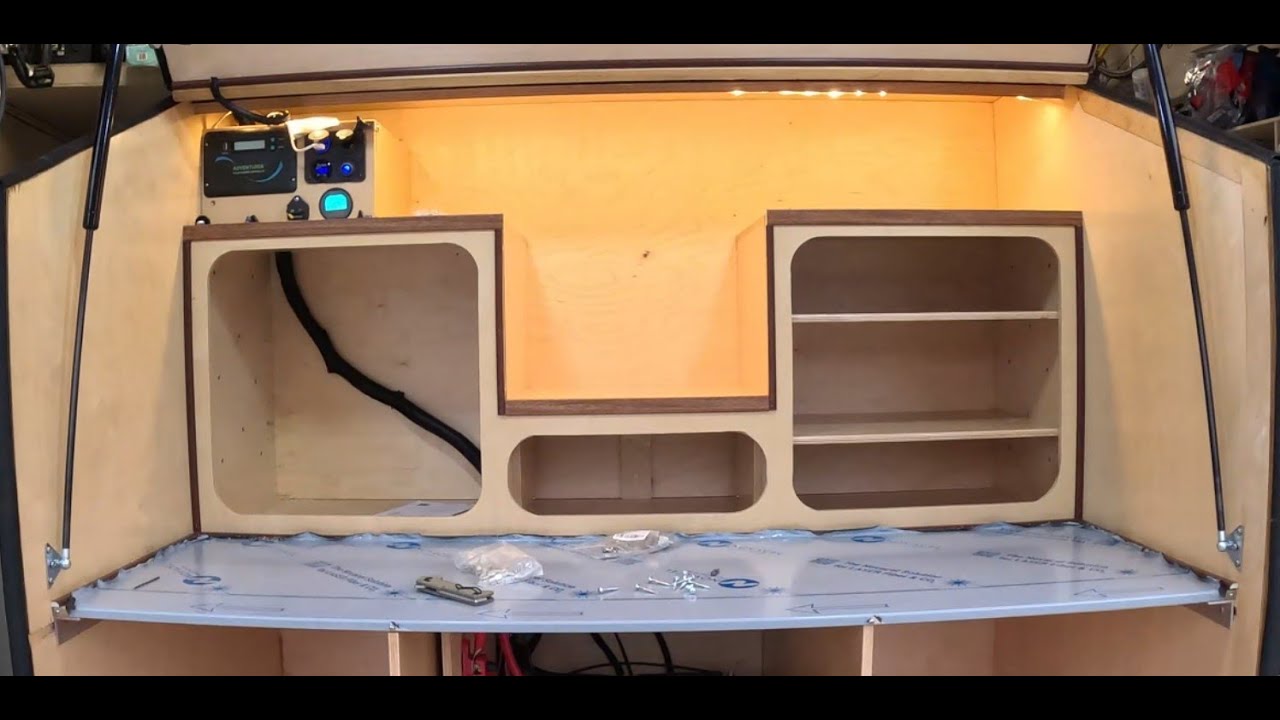 DIY Squaredrop camper build - Part 24: Hatch trim, countertop, shelving throughout and Roof Rack!